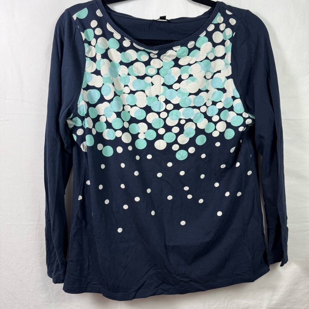 Talbots Blue Blouse with Cascading Dot Design Womens Size L